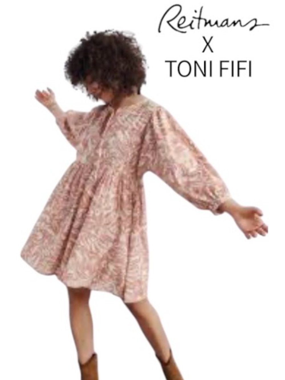 2X Reitmans x Toni Fifi Tie-Neck Skater Style  Dress in Muted Botanical Print